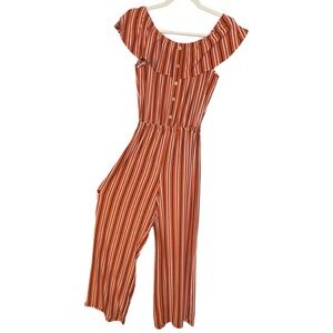 Derek Heart Striped Off The Shoulder Cropped Jumpsuit Size Small